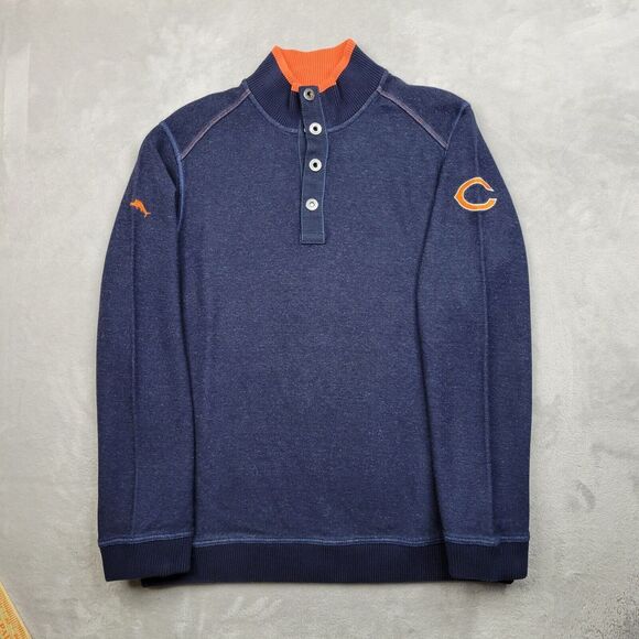 Chicago‎ Bears Sweater Mens Medium Tommy Bahama Sweatshirt 1/4 Button Pullover - Picture 1 of 7